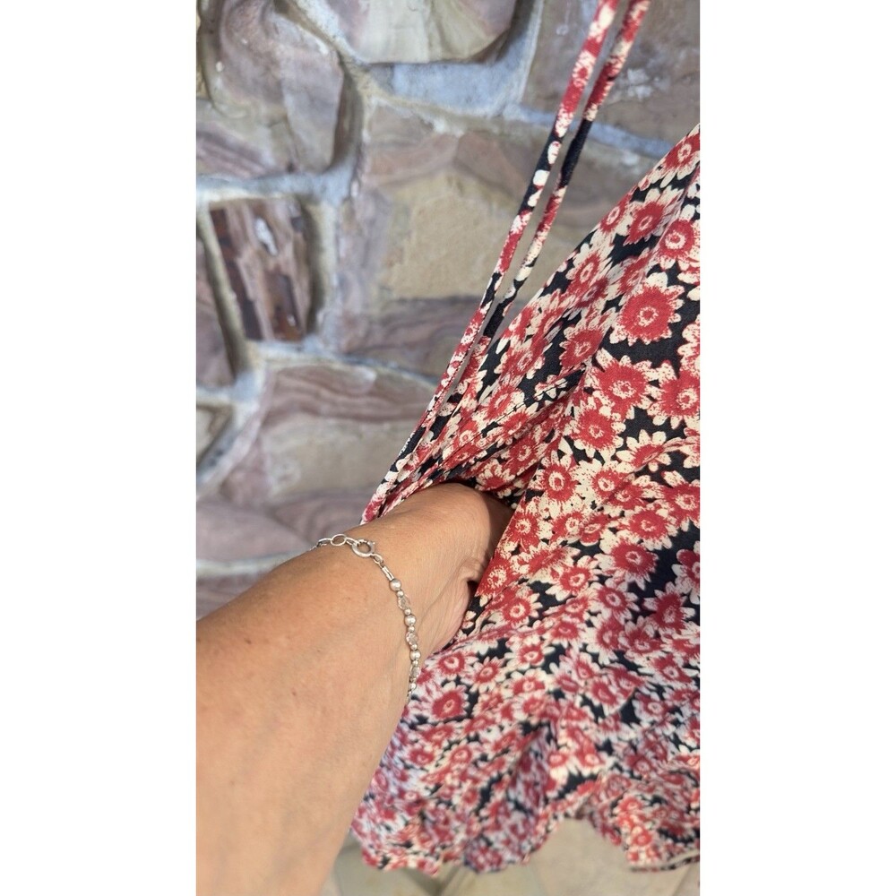 Free People Floral Corset Lace‑Up Mini Dress red/black Button down pockets  S/P - Picture 6 of 15